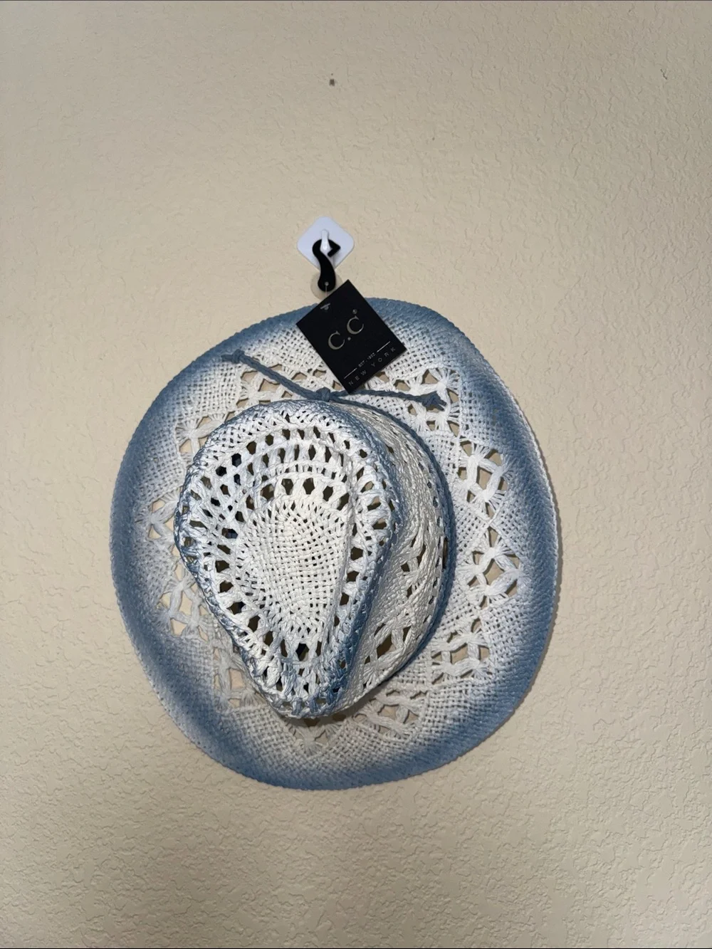 C.C White and Light Blue Crochet Sun Hat